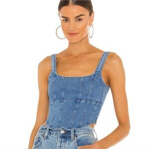 X REVOLVE Demi Top in Light Blue Denim OW Collection Small